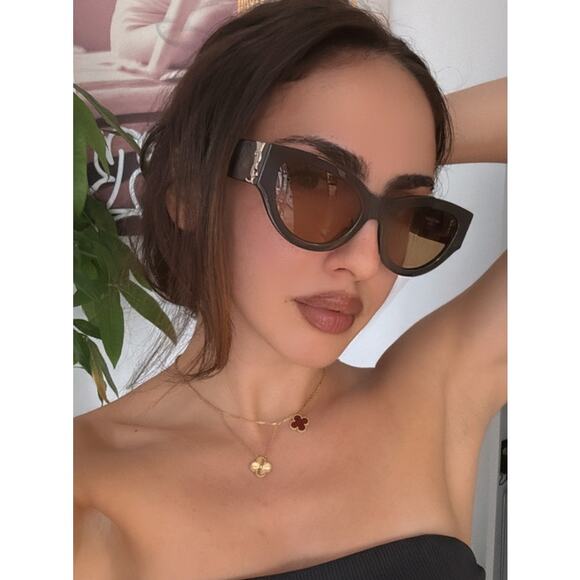 NEW Saint Laurent SLM94 Brown Gold Cat Eye Sunglasses - Picture 1 of 9